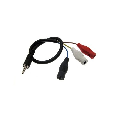 DS-0091 Adaptador para controlo. Ligações fêmea de 4mm com ligação a ficha stereo de 3.5 mm. Para SCXScaletrix e Supersolt.