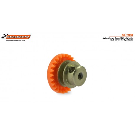 Corona 25d. In-Line en Nylon Naranja para eje 3_32 fijación por tornillo M2.5