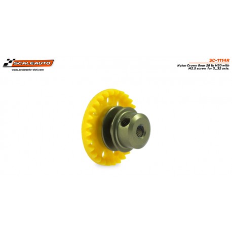 Corona 28d. In-Line en Nylon Amarillo para eje 3_32 fijación por tornillo M2.5