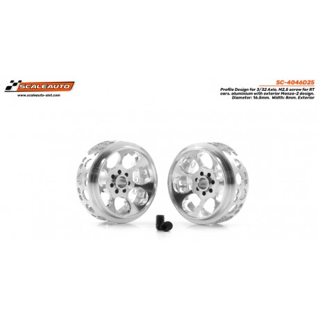 Llanta aluminio 16.5x8.5mm. Monza-2 para Eje 2,38mm con Tornillo M2.5 Peso 0,80 gr.