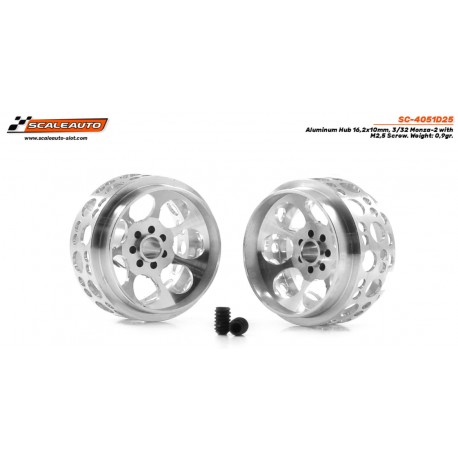 Aro em alumínio 16,2x10mm. Monza-2 para eixos de 2,38 mm. Parafuso M2.5. Peso 0,9g.