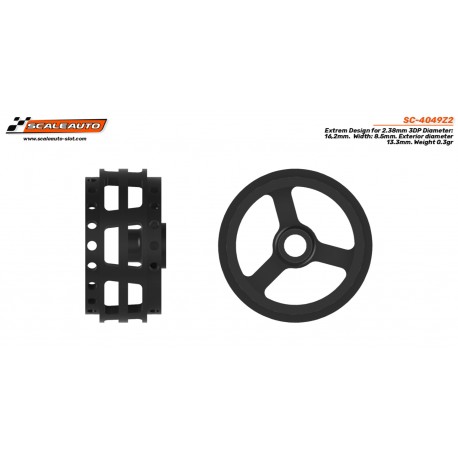 Jantes de plástico 3DP de 16,2 x 8,5 mm. Design extremo para eixo de 2,38 mm.