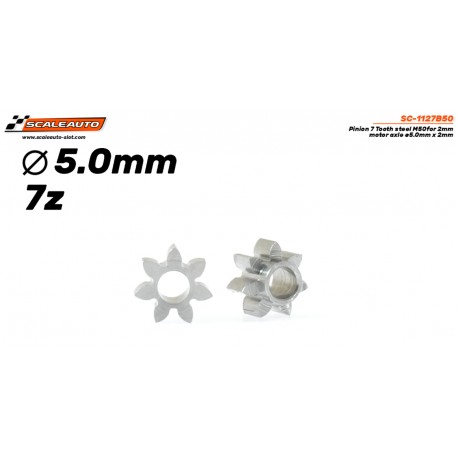 Pinhão de 7 dentes, aço M50, para veio de 2 mm, ø5,0 mm x 2 mm