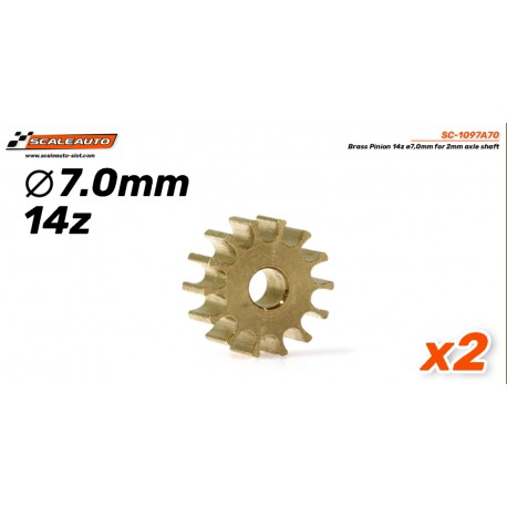 Pinhão em latão 14 ø7,0mm para veio de 2mm