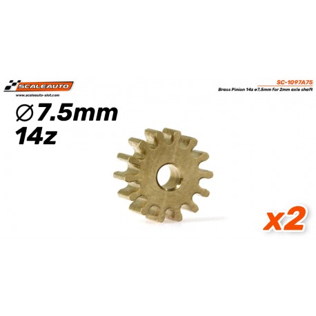 Pinhão 14 em latão ø7,5mm para veio de 2mm.