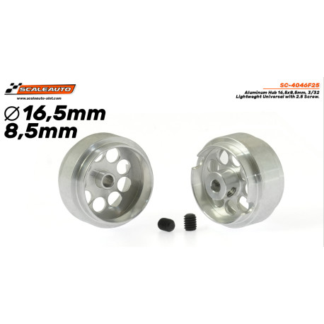 Jantes aluminio 16,5×8.5mm. Leve, eje 3/32 diam ext. 14,3mm