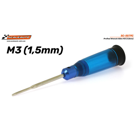 Chave Allen M3 (1,5 mm) com cabo em alumínio/plástico azul e ponta intercambiável.