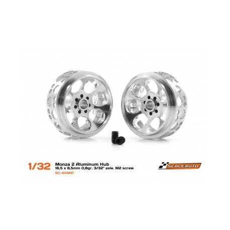 Jante aluminio 16.5x8.5mm. Monza-2 para Eixo 3/32 com parafuso M2. Peso 0,80 gr.