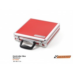 Aluminium carry case in red (30X30X7). Ideal for storing, transporting and protecting your slot cars, spares and controllers.