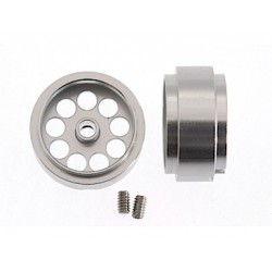 1/32 Aluminium Wheels 17.2x8.5mm (2x). Lightweight drilled profile and designed for 3/32 axles
